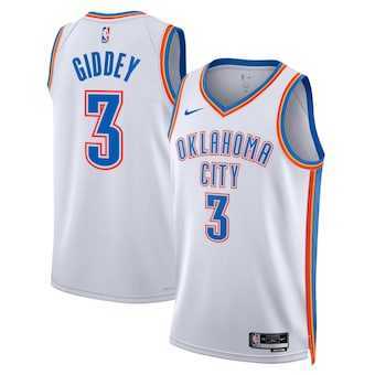 Men's Oklahoma City Thunder #3 Josh Giddey White Association Edition Stitched Basketball Jersey Dzhi